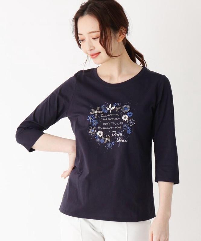 ビーズ×刺繍フラワーロゴ7分袖カットソー