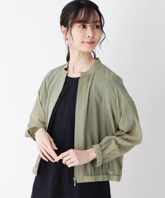 コットン(綿)シフォンギャザージップジャケット