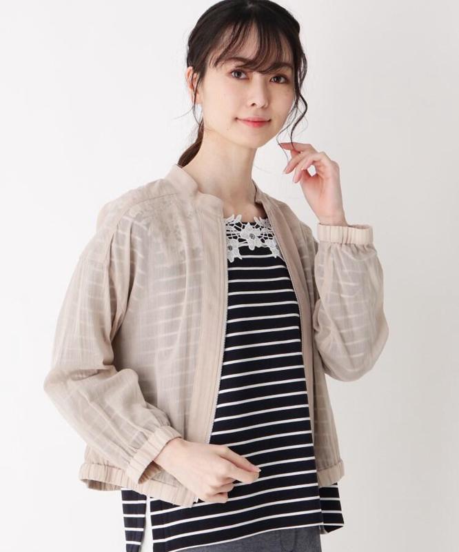 コットン(綿)シフォンギャザージップジャケット