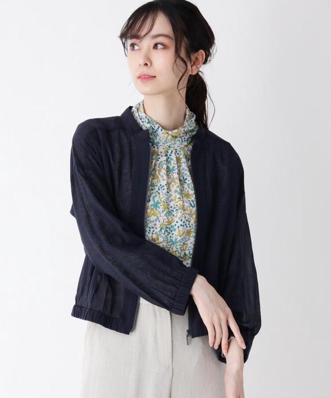 コットン(綿)シフォンギャザージップジャケット