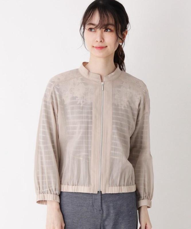 コットン(綿)シフォンギャザージップジャケット