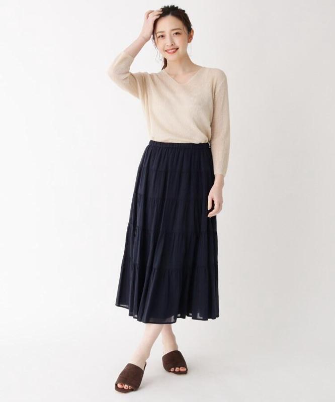 コットン(綿)シフォンティアードスカート