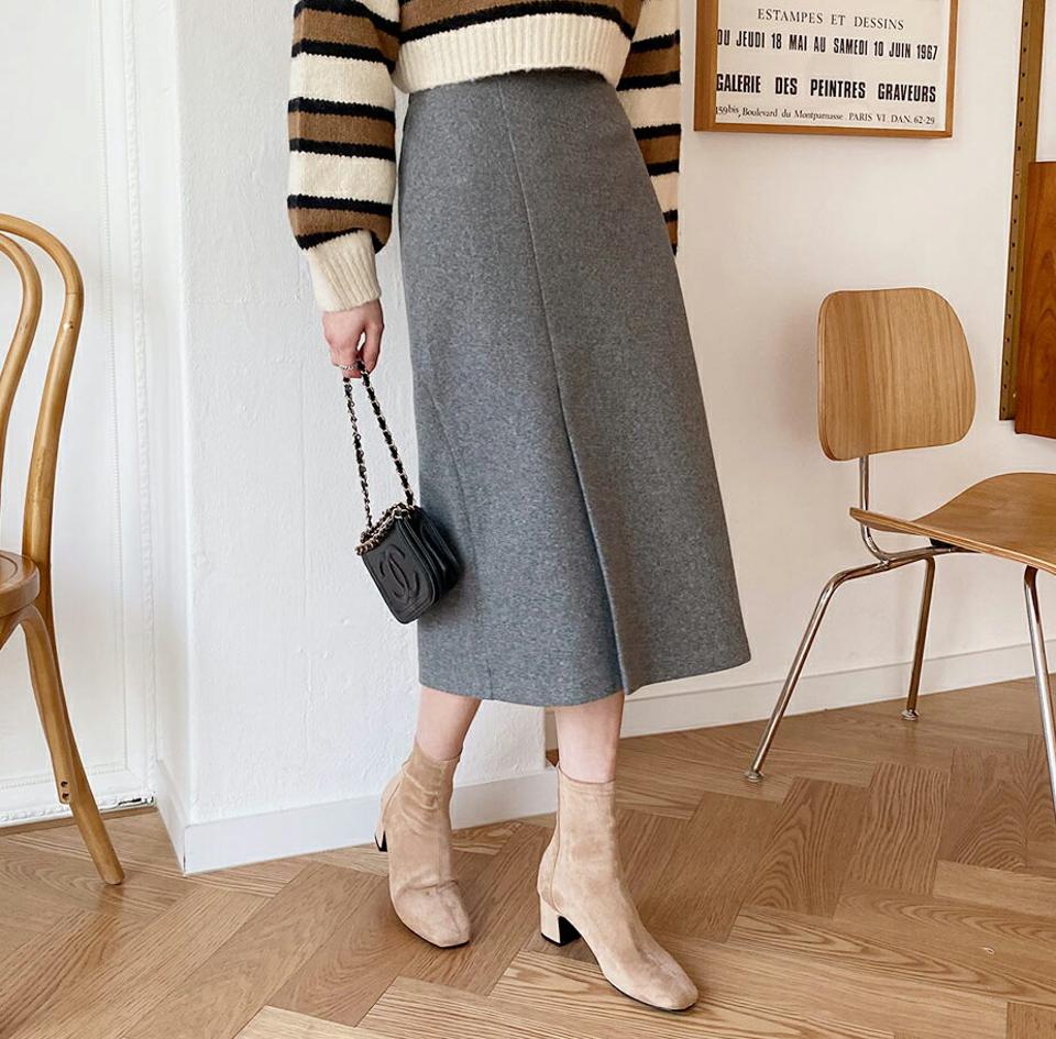 フロントスリットスカート・全2色・t62147 レディース 【sk】【韓国 ファッション ボトムス スカート ロング Hライン スリム 細身 タイトスカート ペンシルスカート ミモレ ウール混 ウールブレンド 上品 大人 カジュアル 秋 冬】【STYLE】