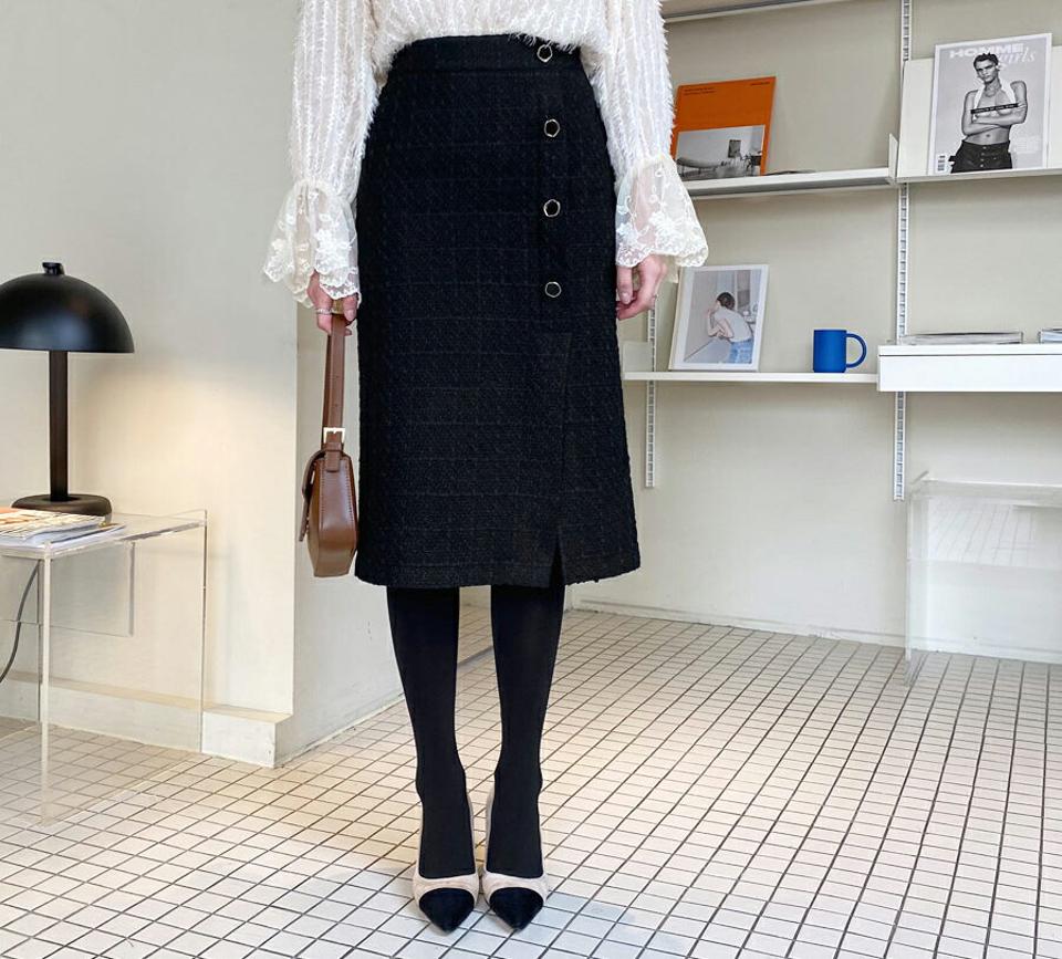 ボタンHラインスカート・全2色・b62144 レディース 【sk】【韓国 ファッション ボトムス スカート ロング Hライン スリム 細身 タイトスカート ペンシルスカート ミモレ 上品 大人 エレガント カジュアル 秋 冬】【STYLE】