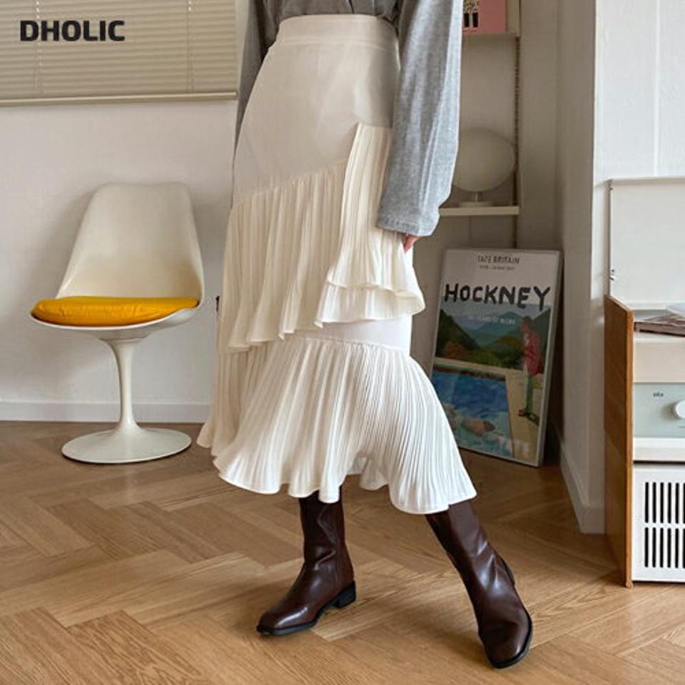 プリーツティアードスカート・全2色・b62148 レディース 【sk】【韓国 ファッション ボトムス スカート ロング フレア Aライン 無地 ユニーク エレガント 上品 カジュアル 秋 冬】【STYLE】