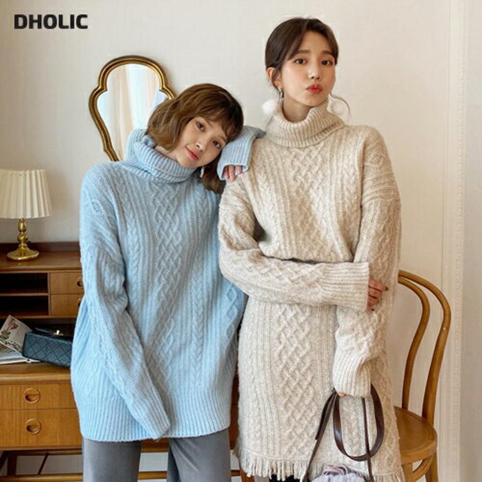 【只今10%OFF】ケーブルタートルニット・全4色・t62139 レディース 【tops】【韓国 ファッション トップス ニット ハイネック 長袖 ロングスリーブ ルーズ ゆったり ロング 体型カバー お尻カバー ツイストニット アラン編み カジュアル 秋 冬】【STYLE】