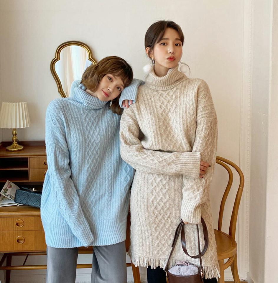 【只今10%OFF】ケーブルタートルニット・全4色・t62139 レディース 【tops】【韓国 ファッション トップス ニット ハイネック 長袖 ロングスリーブ ルーズ ゆったり ロング 体型カバー お尻カバー ツイストニット アラン編み カジュアル 秋 冬】【STYLE】