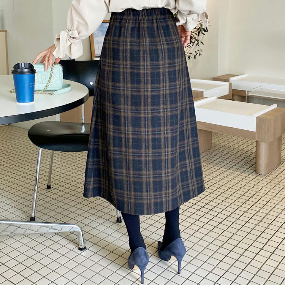 Aラインチェックスカート・全2色・b62146 レディース 【sk】【韓国 ファッション ボトムス スカート ロング フレア Aライン 無地 タータンチェック 大人 パターン 柄 カジュアル 秋 冬】【STYLE】