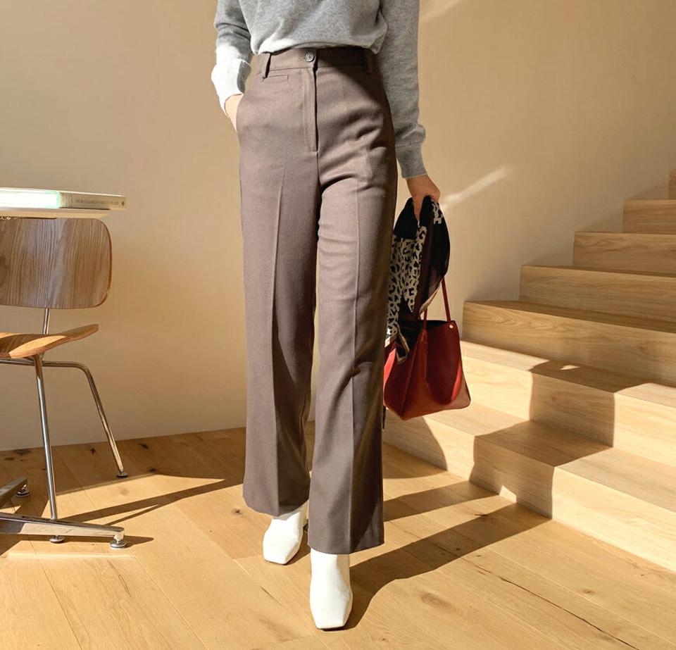 ストレートスラックス・全3色・t65808 レディース 【pt】【スラックス パンツ ズボン ロングパンツ ストレート　単色 無地 シンプル きれいめ 大人 オフィスカジュアル 秋 冬 韓国 ファッション】【ハイホリHIHOLLI】