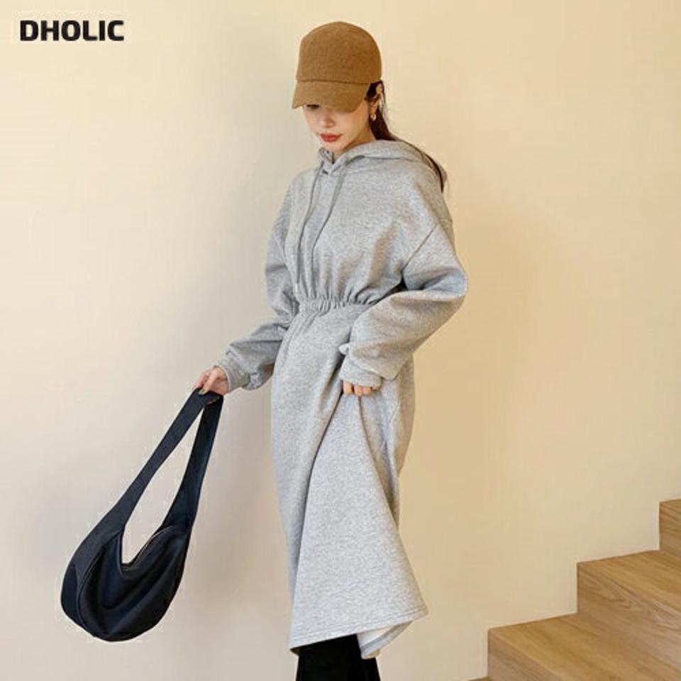 裏起毛フードワンピース・全3色・b65801 レディース 【ops】【ワンピース ロング ロングワンピース 長袖 裏起毛 フード カジュアル ラフ 冬 韓国 ファッション】【ハイホリHIHOLLI】