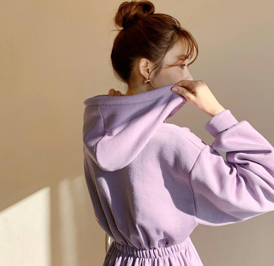 裏起毛フードワンピース・全3色・b65801 レディース 【ops】【ワンピース ロング ロングワンピース 長袖 裏起毛 フード カジュアル ラフ 冬 韓国 ファッション】【ハイホリHIHOLLI】