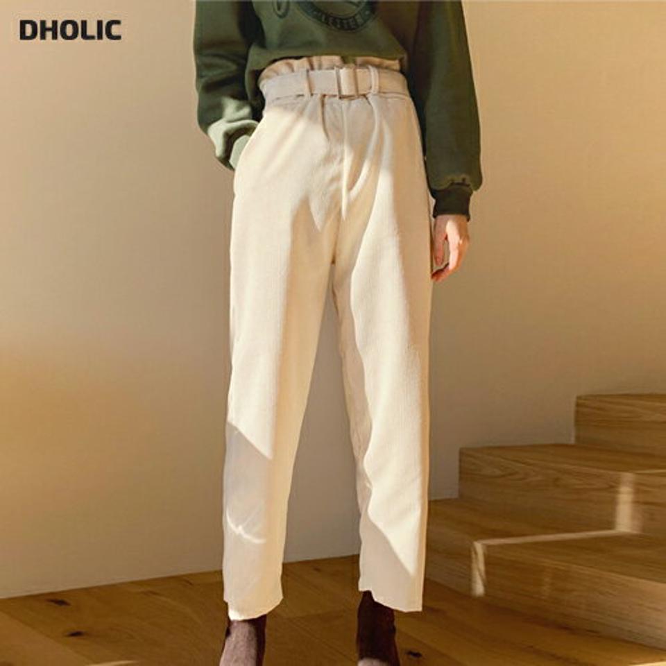 ベルト付コーデュロイパンツ・全3色・t65809 レディース 【pt】【パンツ ズボン ロングパンツ コーデュロイ 単色 シンプル カジュアル 大人 ベルト付 ウエストゴム ストレート ワイド 秋 冬 韓国 ファッション】【ハイホリHIHOLLI】