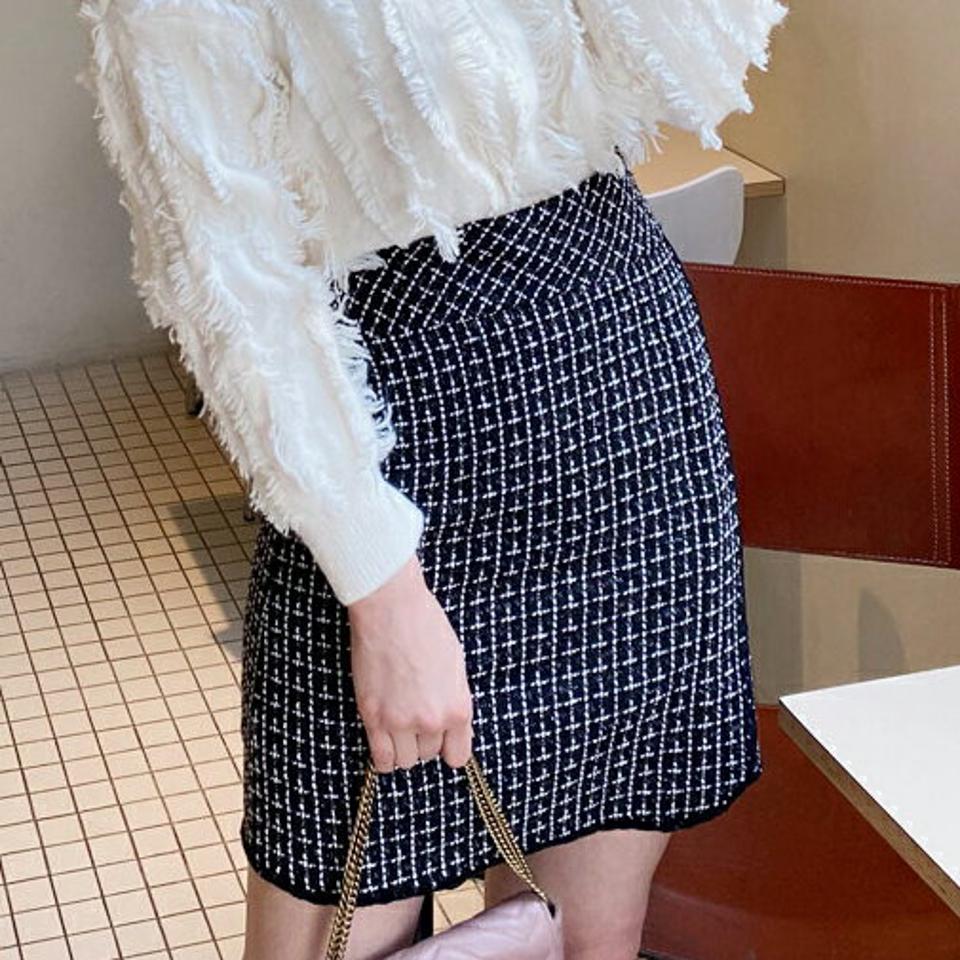 ツイードチェックスカート・全2色・t62142 レディース 【sk】【韓国 ファッション ボトムス スカート ミニ ショート 台型 Hライン スリム 細身 タイト 上品 きれいめ パターン 柄 カジュアル 秋 冬】【STYLE】