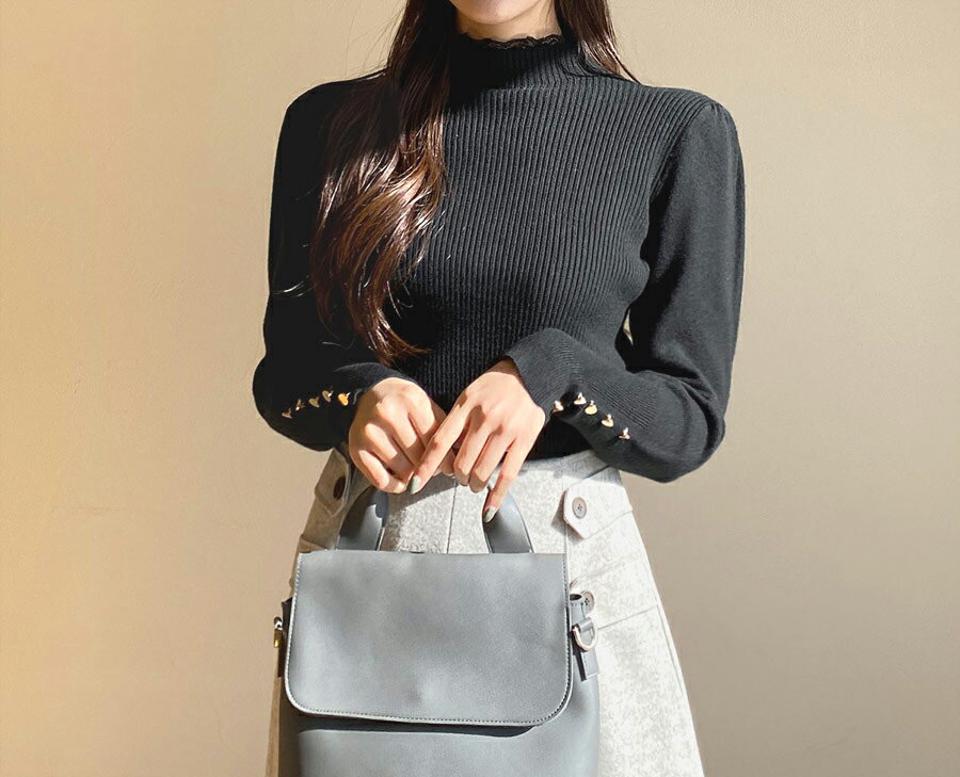 【只今10%OFF】レースネックパフニット・全2色・b65719 レディース 【tops】【トップス ニット ニットトップス 長袖 レースネック 襟コンシャス ハーフネック フェミニン 上品 かわいい 秋 冬 韓国 ファッション】【ハイホリHIHOLLI】