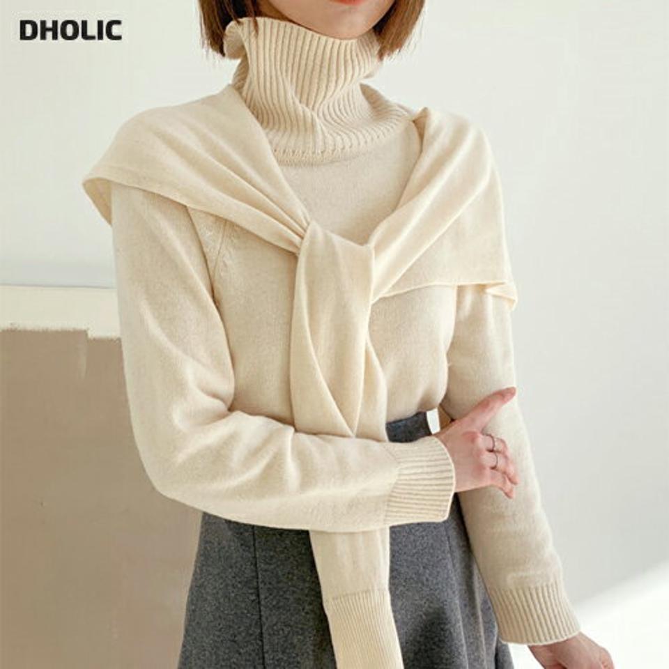 【只今10%OFF】ウール混ショールニット・全4色・b62055 レディース 【tops】【韓国 ファッション トップス ニット タートルネック ハイネック 長袖 リブヘム ラグランスリーブ ショール レイヤード調 レイヤード風 ハイゲージ 無地 カジュアル 秋 冬】【STYLE】