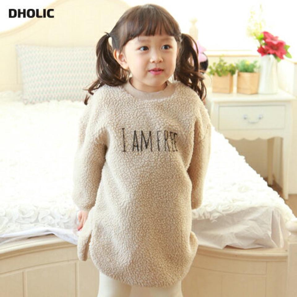 ボアロングロゴTシャツ・p010294 キッズ【3~8才】【tops】【トップス ボア ボアトップス 長袖 ロゴ カジュアル ロング丈 ラフ 女の子 男の子 秋 冬 韓国 韓国子供服 子供 こども 子供服 こども服】【KIDS】