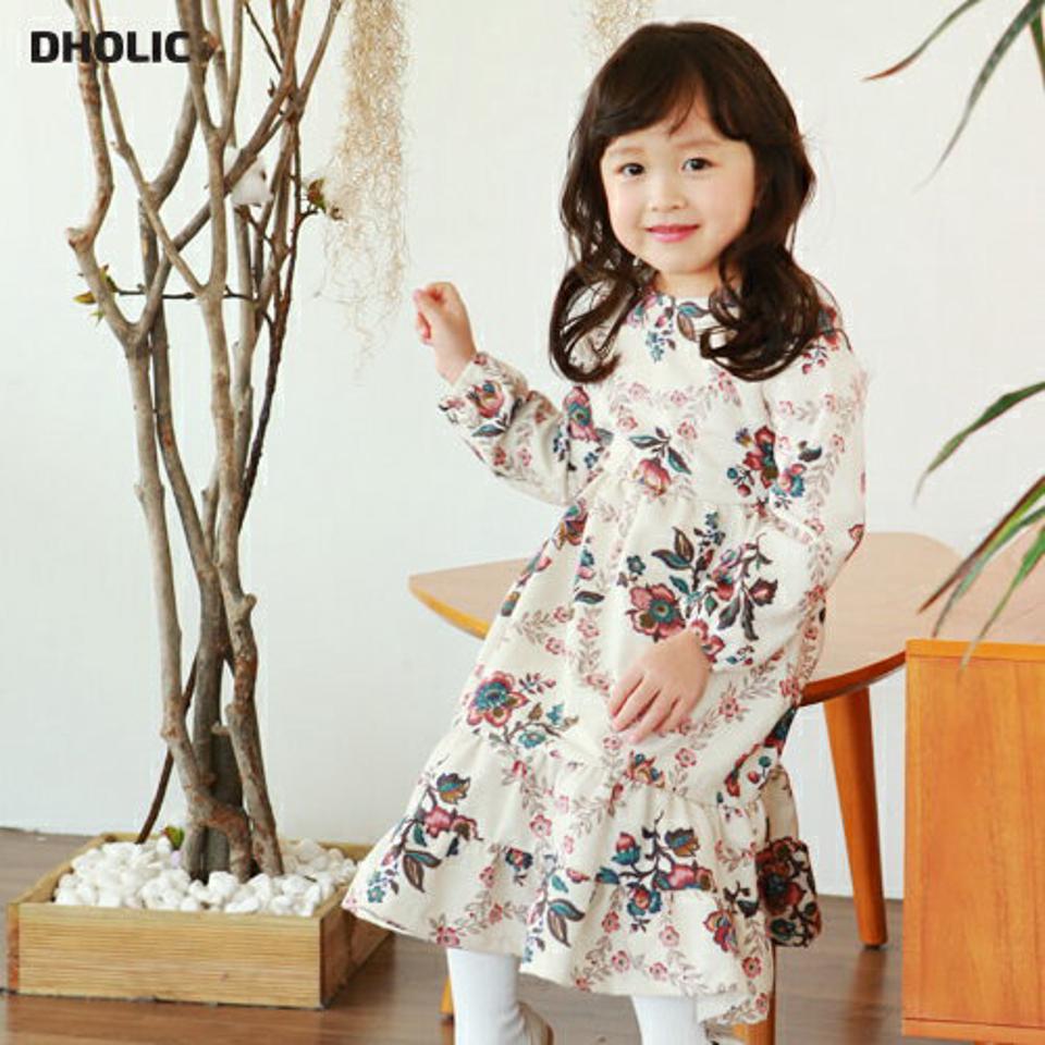 裏起毛フラワーワンピース・p010305 キッズ【3~8才】【ops】【ワンピース ロング ロングワンピース 長袖 花柄 フラワー 裏起毛 女の子 秋 冬 韓国 韓国子供服 子供 こども 子供服 こども服】【KIDS】