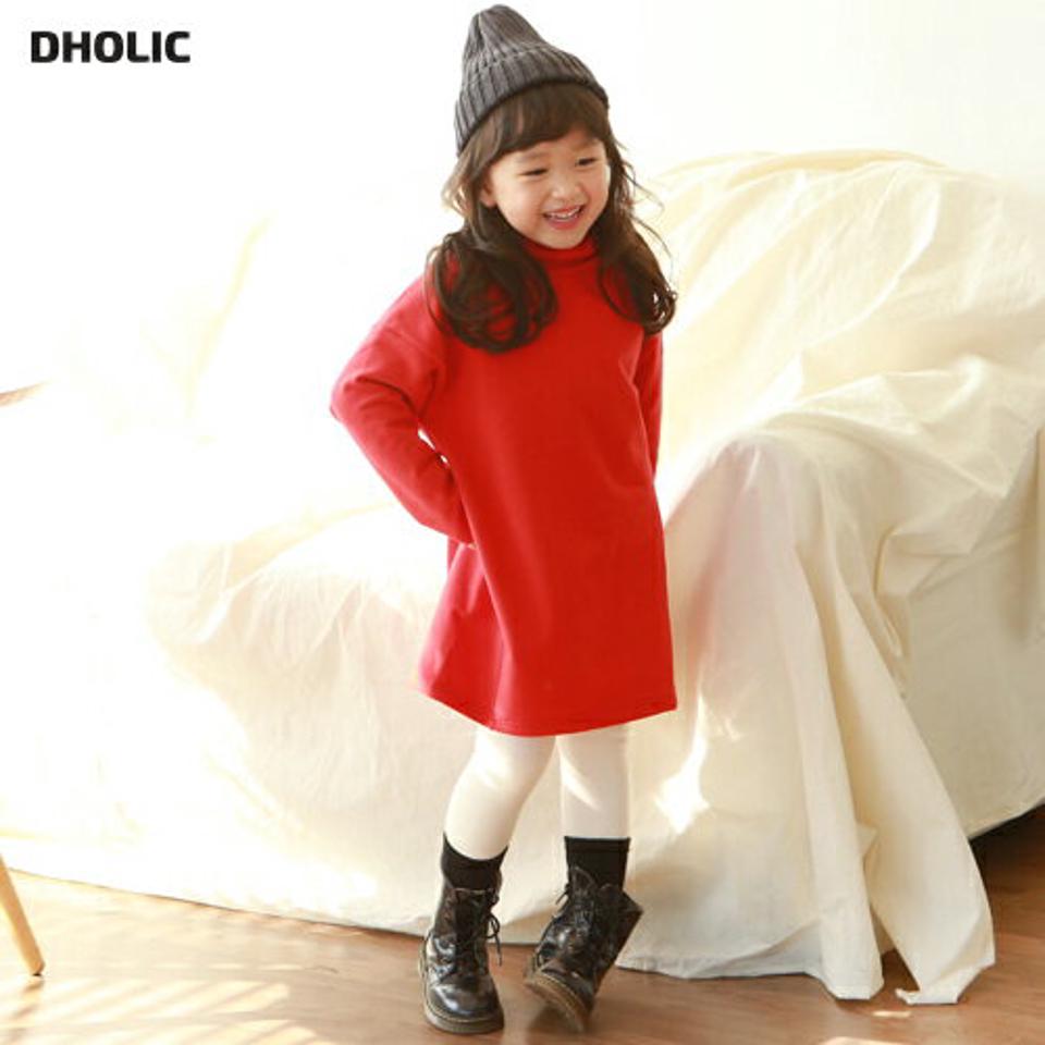【キッズ30%OFF】コットンタートルネックワンピース・p010283 キッズ【3~8才】【ops】【ワンピース ミディ丈 ミディワンピース 長袖 単色 無地 シンプル ベーシック タートルネック タートル 女の子 秋 冬 韓国 韓国子供服 子供 こども 子供服 こども服】【KIDS】