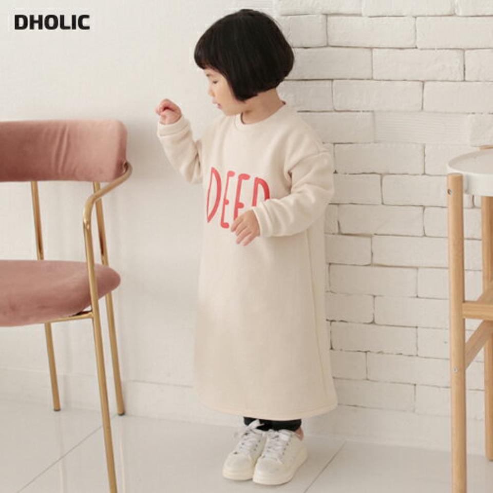 裏起毛DEEPスウェットワンピース・p010299 キッズ【3~8才】【ops】【ワンピース ロング ロングワンピース 長袖 ロゴ スウェット スウェットワンピース 裏起毛 カジュアル 女の子 男の子 冬 韓国 韓国子供服 子供 こども 子供服 こども服】【KIDS】