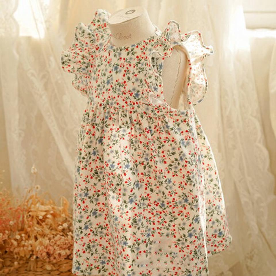 起毛フリル小花柄ワンピース・p010482 キッズ【0~2才】【ops】【ワンピース 花柄 小花柄 フラワー スリーブレス ノースリーブ フリル 起毛 可愛い かわいい ガーリー 女の子 秋 冬 韓国 韓国子供服 子供 こども 子供服 こども服】【KIDS】