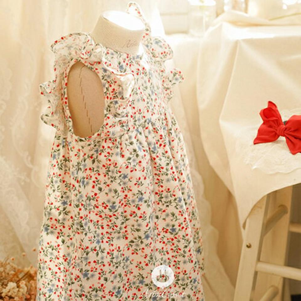 起毛フリル小花柄ワンピース・p010482 キッズ【0~2才】【ops】【ワンピース 花柄 小花柄 フラワー スリーブレス ノースリーブ フリル 起毛 可愛い かわいい ガーリー 女の子 秋 冬 韓国 韓国子供服 子供 こども 子供服 こども服】【KIDS】