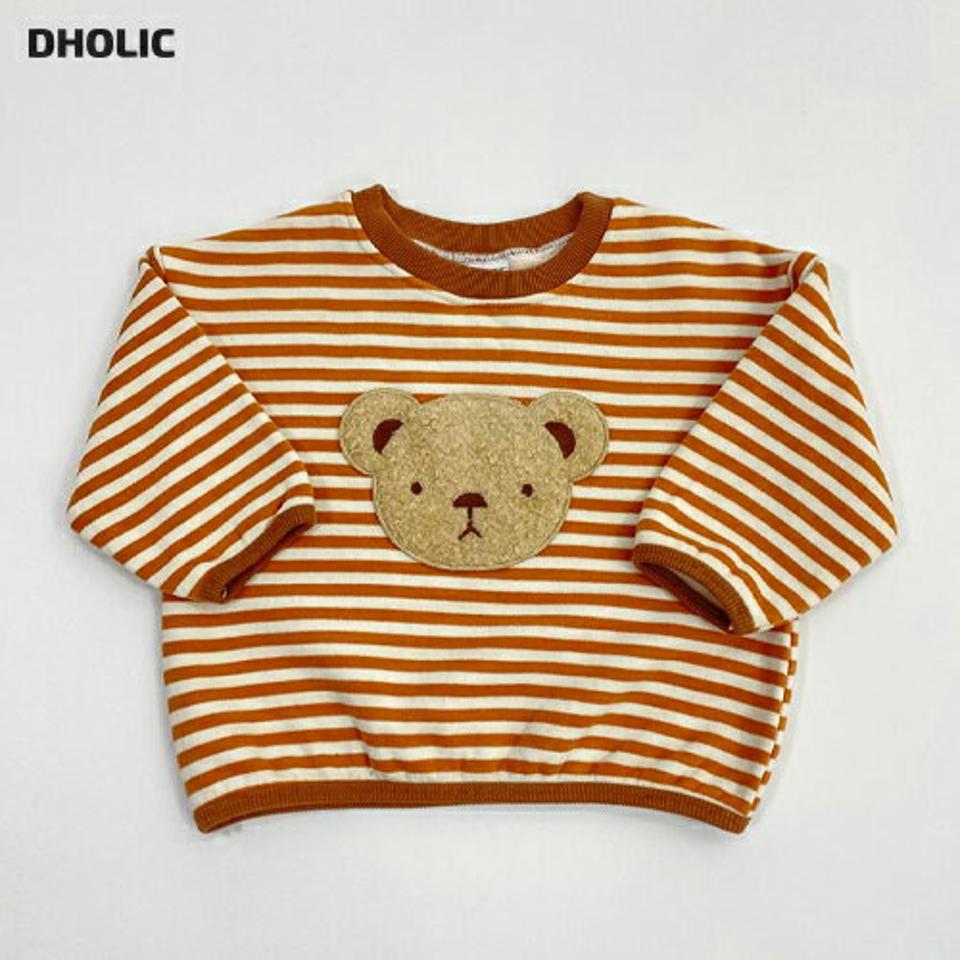 裏起毛ベアボーダーTシャツ・u10226 キッズ【3~8才】【tops】【トップス 長袖 裏起毛 ボーダー柄 カジュアル クマ くま アニマル 動物 ラフ 女の子 男の子 冬 韓国 韓国子供服 子供 こども 子供服 こども服】【KIDS】