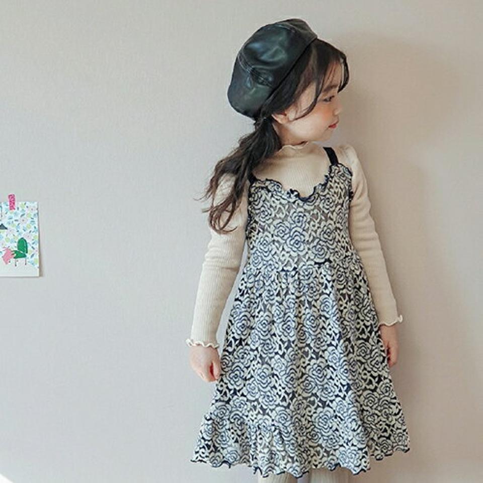 【キッズ30%OFF】ローズレースワンピース・u10235 キッズ【3~8才】【ops】【ワンピース ロング ロングワンピース 花柄 フラワー ガーリー 可愛い かわいい スリーブレス ノースリーブ 女の子 秋 冬 韓国 韓国子供服 子供 こども 子供服 こども服】【KIDS】