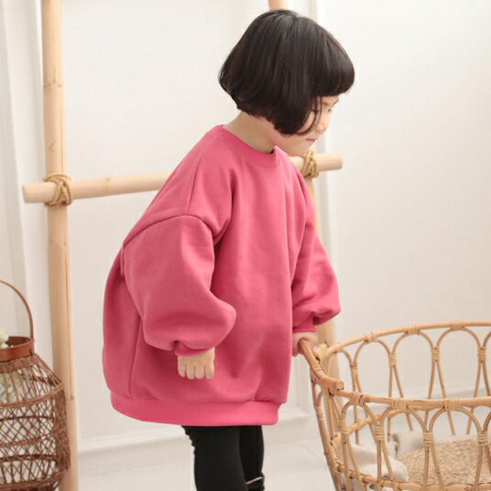 裏起毛オーバースリーブスウェット・p010301 キッズ【3~8才】【tops】【トップス スウェット トレーナー 長袖 単色 無地 シンプル ベーシック 裏起毛 オーバーサイズ ゆったり 女の子 男の子 冬 韓国 韓国子供服 子供 こども 子供服 こども服】【KIDS】