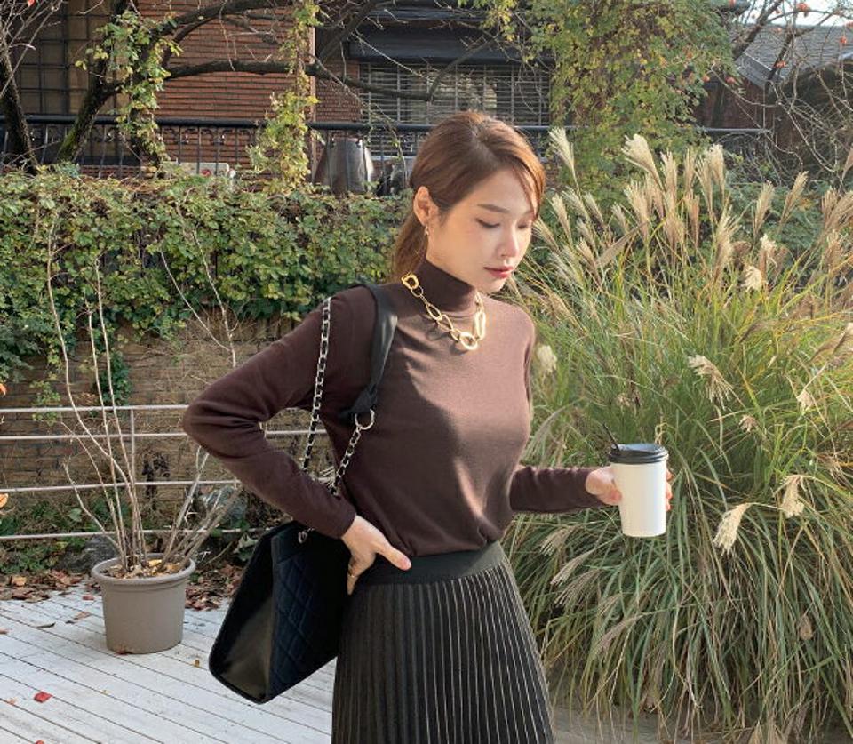 裏起毛ハイネックロングTシャツ・全5色・b65646 レディース 【tops】【トップス Tシャツ 長袖 ロングTシャツ ロンT 無地T 単色 無地 シンプル カジュアル ハイネック 裏起毛 ロング丈 冬 韓国 ファッション】【ハイホリHIHOLLI】