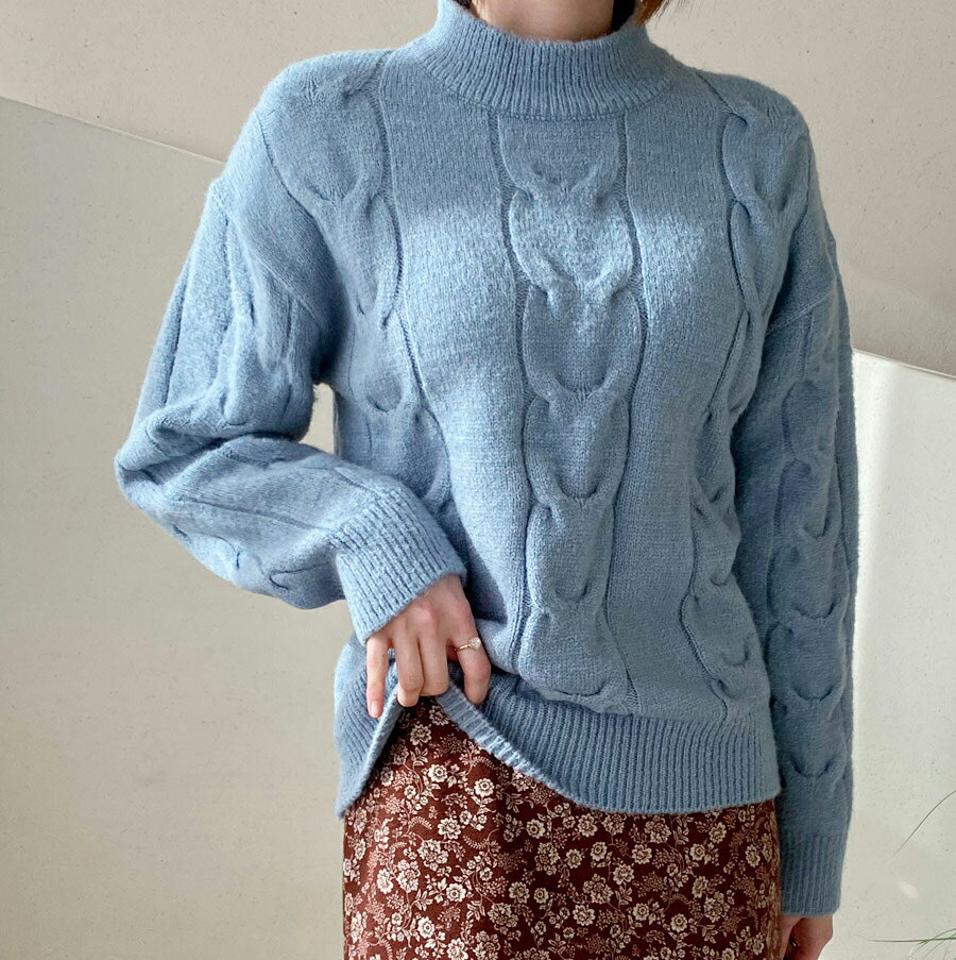 【只今10%OFF】ラウンドケーブルニット・全6色・t56398 レディース 【tops】【韓国 ファッション トップス ニット ラウンドネック モックネック 長袖 ルーズ ゆったり 無地 ツイストニット ハイゲージ カジュアル 秋 冬】【STYLE】