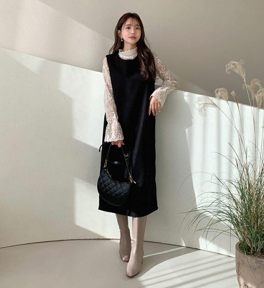 【只今10%OFF】スリーブレスワンピース・全2色・b56459 レディース 【ops】【韓国 ファッション ワンピース ロンブ Hライン スクエアネック ノースリーブ ルーズ 無地 ソフト やわらかい ピーチ カジュアル 秋 冬】【STYLE】