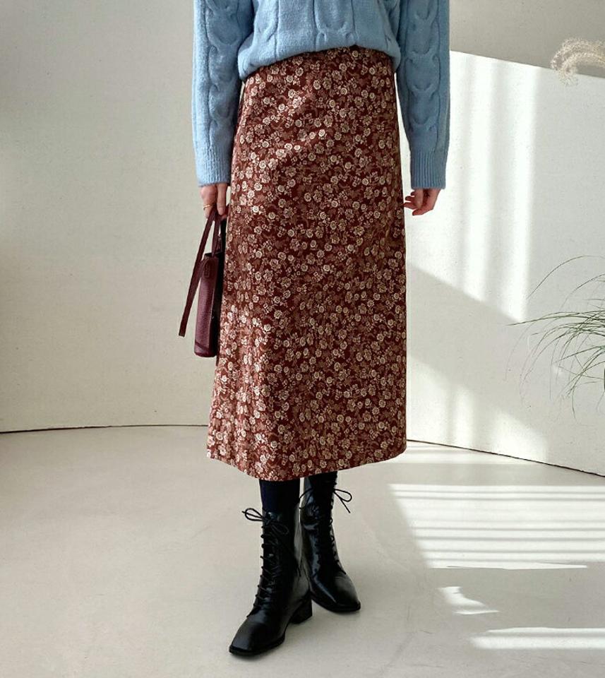 【只今10%OFF】フローラルパターンスカート・全2色・t56457 レディース 【sk】【韓国 ファッション ボトムス スカート ロング Aライン フレア 柄 パターン 小花柄 トーンオントーン 上品 大人 カジュアル 秋 冬】【STYLE】