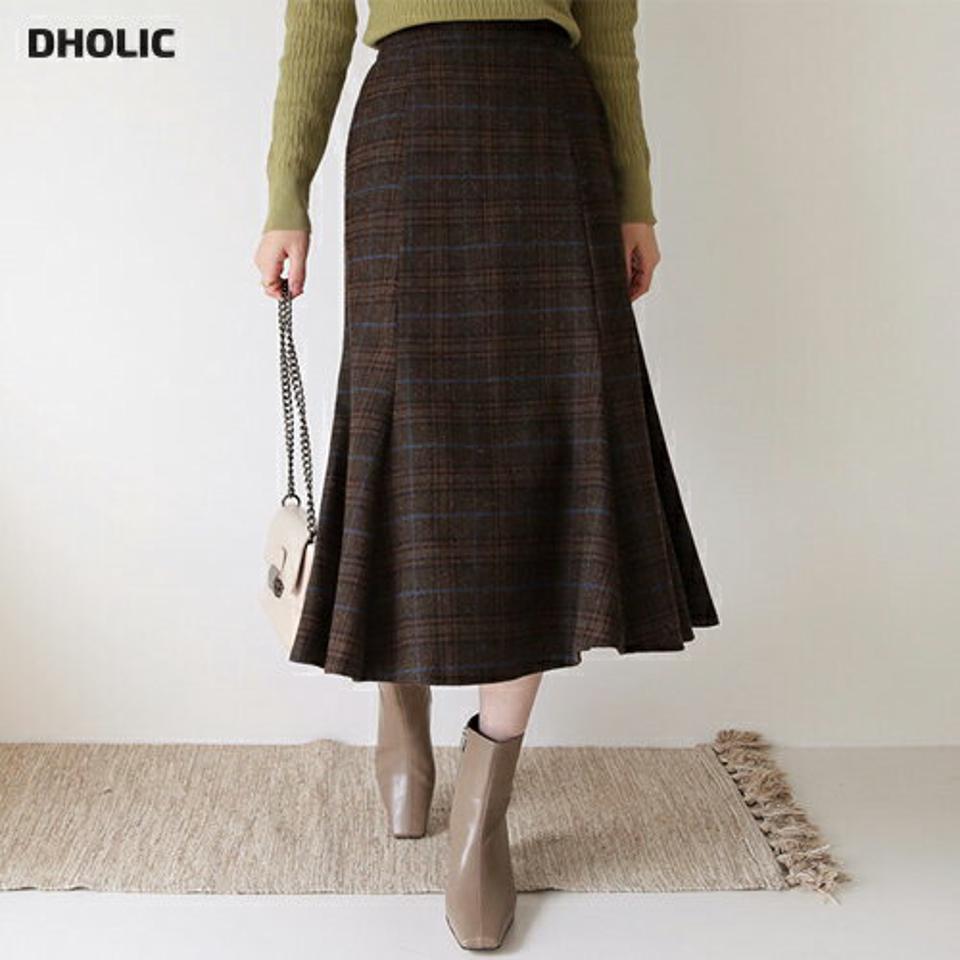【只今10%OFF】チェックスカート・全2色・b65652 レディース 【sk】【スカート ロング ロングスカート チェック柄 大人 シック トーンダウン フレア フレアスカート 秋 冬 韓国 ファッション】【ハイホリHIHOLLI】