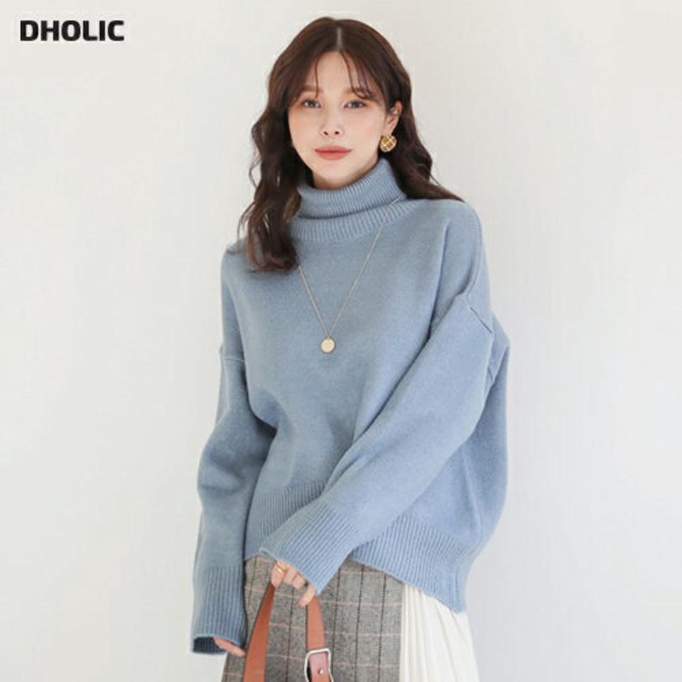 【只今10%OFF】アンバランスタートルニット・全4色・t65632 レディース 【tops】【トップス ニット ニットトップス 長袖 アンバランス　タートルネック タートル 単色 無地 シンプル ベーシック ゆったり ラフ カジュアル 秋 冬 韓国 ファッション】【ハイホリHIHOLLI】