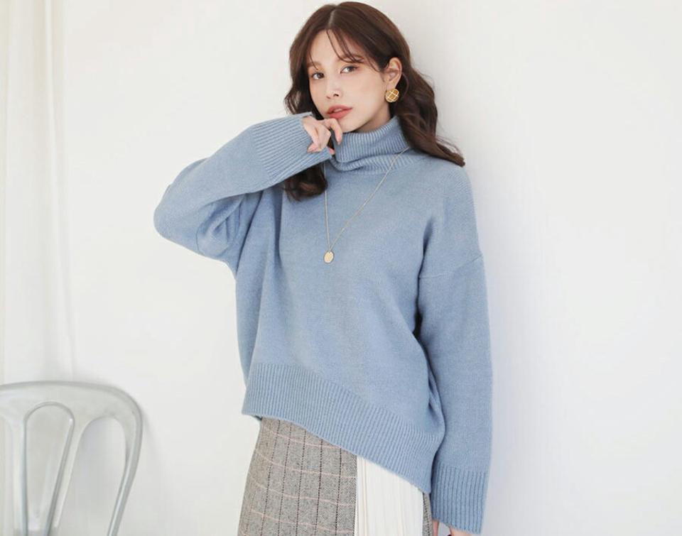 【只今10%OFF】アンバランスタートルニット・全4色・t65632 レディース 【tops】【トップス ニット ニットトップス 長袖 アンバランス　タートルネック タートル 単色 無地 シンプル ベーシック ゆったり ラフ カジュアル 秋 冬 韓国 ファッション】【ハイホリHIHOLLI】