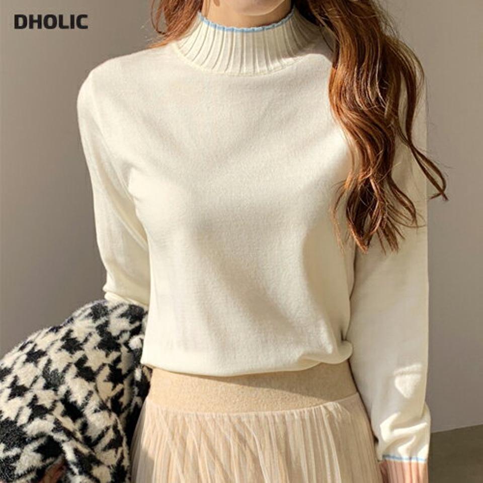 【只今10%OFF】配色リブヘムニット・全3色・b65645 レディース 【tops】【トップス ニット ニットトップス 長袖 リブ 配色 ハーフネック リブ シンプル パステル 可愛い かわいい 秋 冬 韓国 ファッション】【ハイホリHIHOLLI】