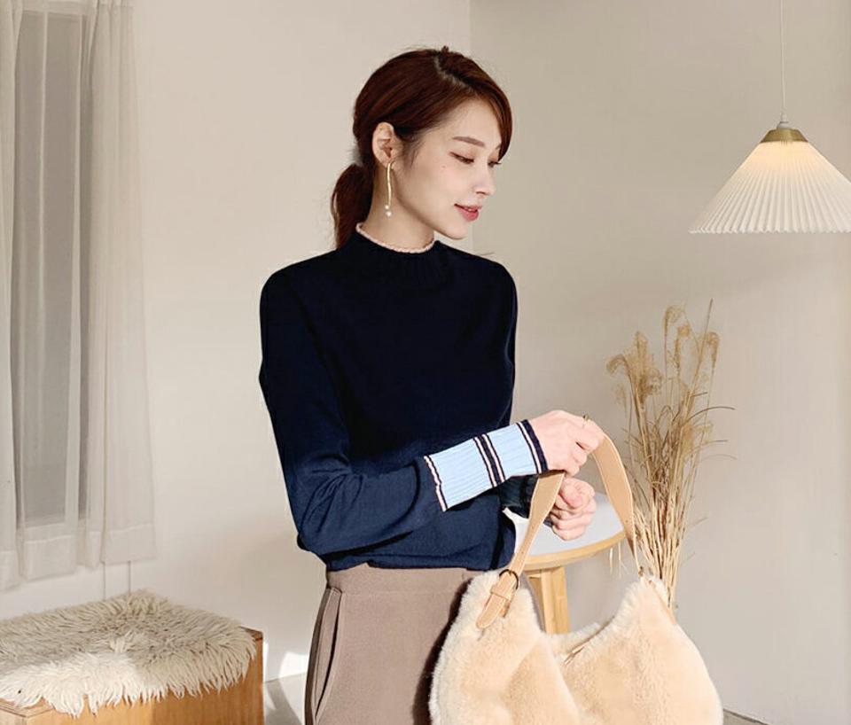 【只今10%OFF】配色リブヘムニット・全3色・b65645 レディース 【tops】【トップス ニット ニットトップス 長袖 リブ 配色 ハーフネック リブ シンプル パステル 可愛い かわいい 秋 冬 韓国 ファッション】【ハイホリHIHOLLI】