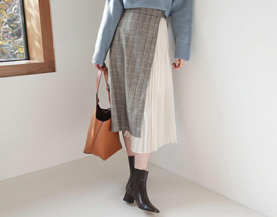 【只今10%OFF】チェックプリーツスカート・全2色・t65648 レディース 【sk】【スカート ロング ロングスカート プリーツ プリーツスカート チェック柄 ヘリンボーン ラップ調 大人 秋 冬 韓国 ファッション】【ハイホリHIHOLLI】