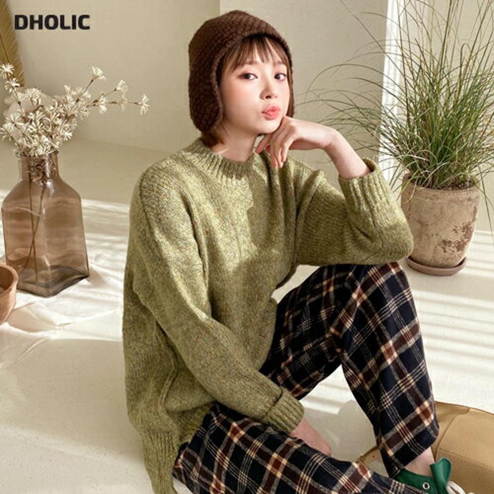 ロールアップニット・全3色・b56438 レディース 【tops】【韓国 ファッション トップス ニット ラウンドネック モックネック 長袖 ルーズ ゆったり 無地 体型カバー メランジ カラーミックス カジュアル 秋 冬】【STYLE】