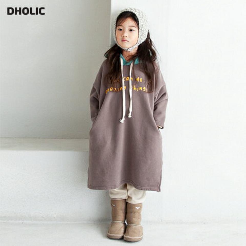 両起毛ロゴフーディワンピース・u10117 キッズ【3~8才】【ops】【ワンピース ロング ロングワンピース 長袖 オーバーサイズ ゆったり ロゴ フード フーディー 裏起毛 起毛 女の子 冬 韓国 韓国子供服 子供 こども 子供服 こども服】【KIDS】