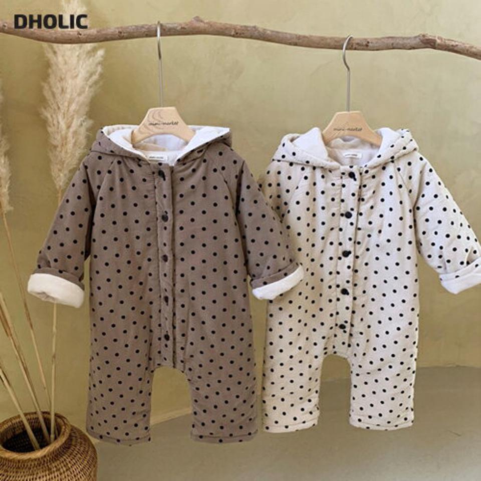 【キッズ30%OFF】ドットフードロンパース・p009594 キッズ【0~2才】【bc】【ロンパース 長袖 パンツ ズボン 長ズボン ドット柄 フード カジュアル 可愛い かわいい 女の子 男の子 冬 韓国 韓国子供服 子供 こども 子供服 こども服】【KIDS】