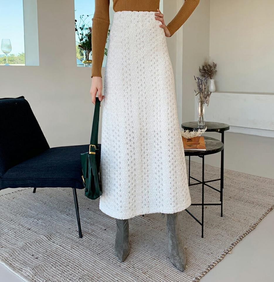 テクスチャーロングスカート・全2色・t61274 レディース 【sk】【韓国 ファッション ボトムス スカート ロング Aライン テクスチャー 上品 無地 大人 エレガント カジュアル 秋 冬】