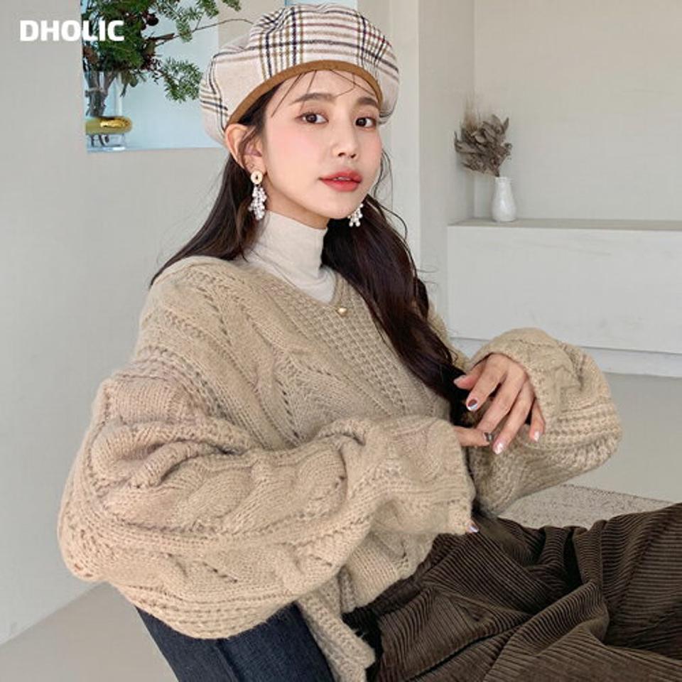 ルーズVネックニット・全4色・t61255 レディース 【tops】【韓国 ファッション トップス ニット 長袖 ロングスリーブ ケーブルニット ツイストニット ルーズ ゆったり オーバーサイズ 体型カバー ざっくりニット ざっくり編み カジュアル 秋 冬】