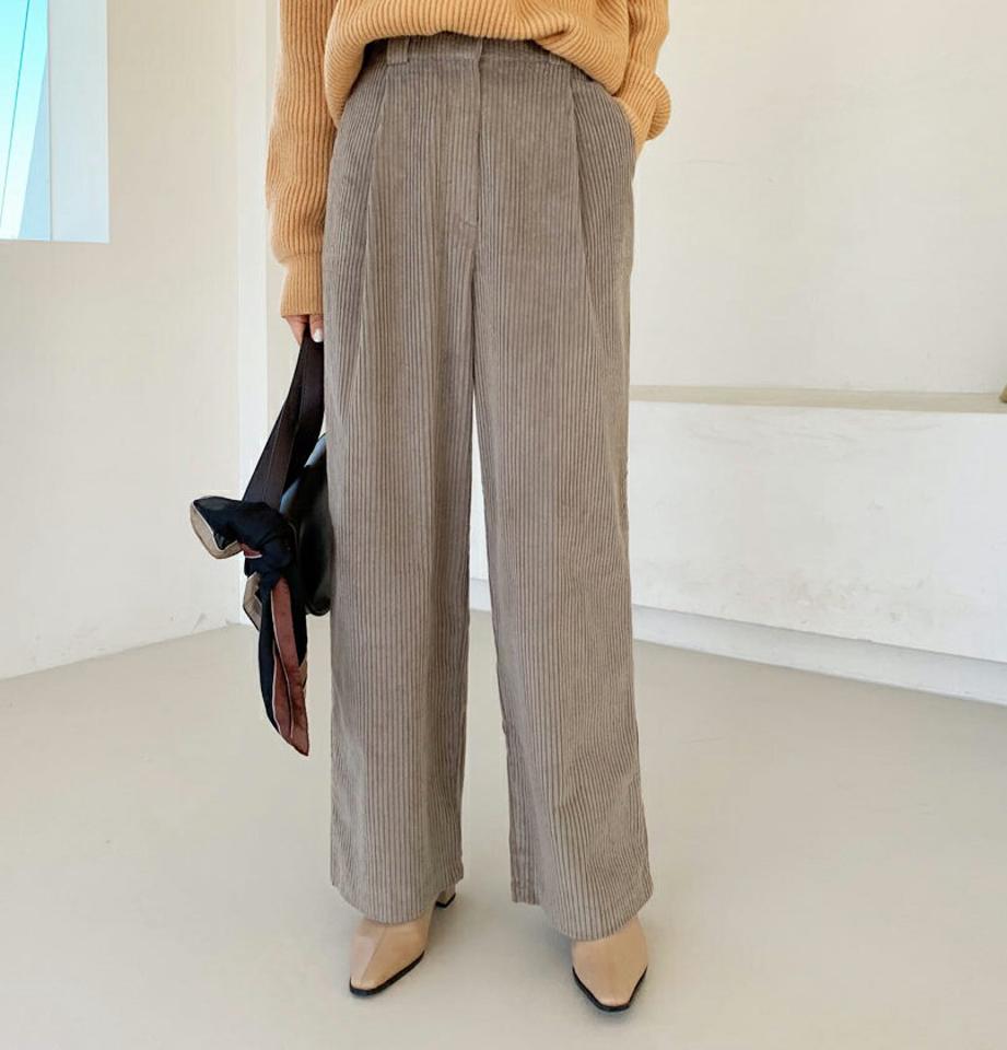 コーデュロイワイドパンツ・全6色・t61282 レディース 【pt】【韓国 ファッション ボトムス パンツ ロング フルレングス 10分丈 十分丈 ストレート ハイウエスト アンタック ワイド 着痩せ 脚長 体型カバー ビンテージ カジュアル 秋 冬】