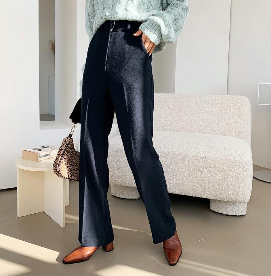 ツーボタンスラックス・全3色・t61297 レディース 【pt】【韓国 ファッション ボトムス パンツ スラックス ロング ストレート スリム 細身 オフィス オフィスカジュアル 通勤 仕事 大人 無地 カジュアル 秋 冬】