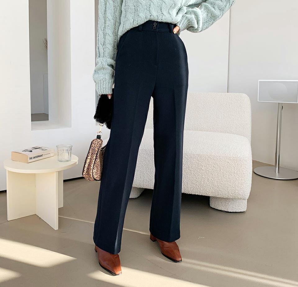 ツーボタンスラックス・全3色・t61297 レディース 【pt】【韓国 ファッション ボトムス パンツ スラックス ロング ストレート スリム 細身 オフィス オフィスカジュアル 通勤 仕事 大人 無地 カジュアル 秋 冬】