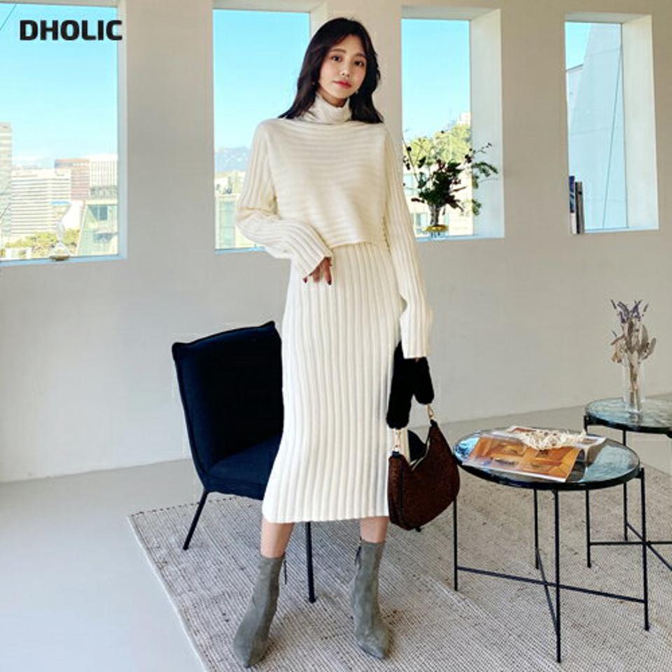 スリーブレスワンピース&ラグランニットSET・全2色・e61270 レディース 【ops】【韓国 ファッション セットアップ ワンピース ロング Hライン ミモレ スリム タイト ノースリーブ ニット リブニット ボートネック クロップド きれいめ 大人 秋 冬】