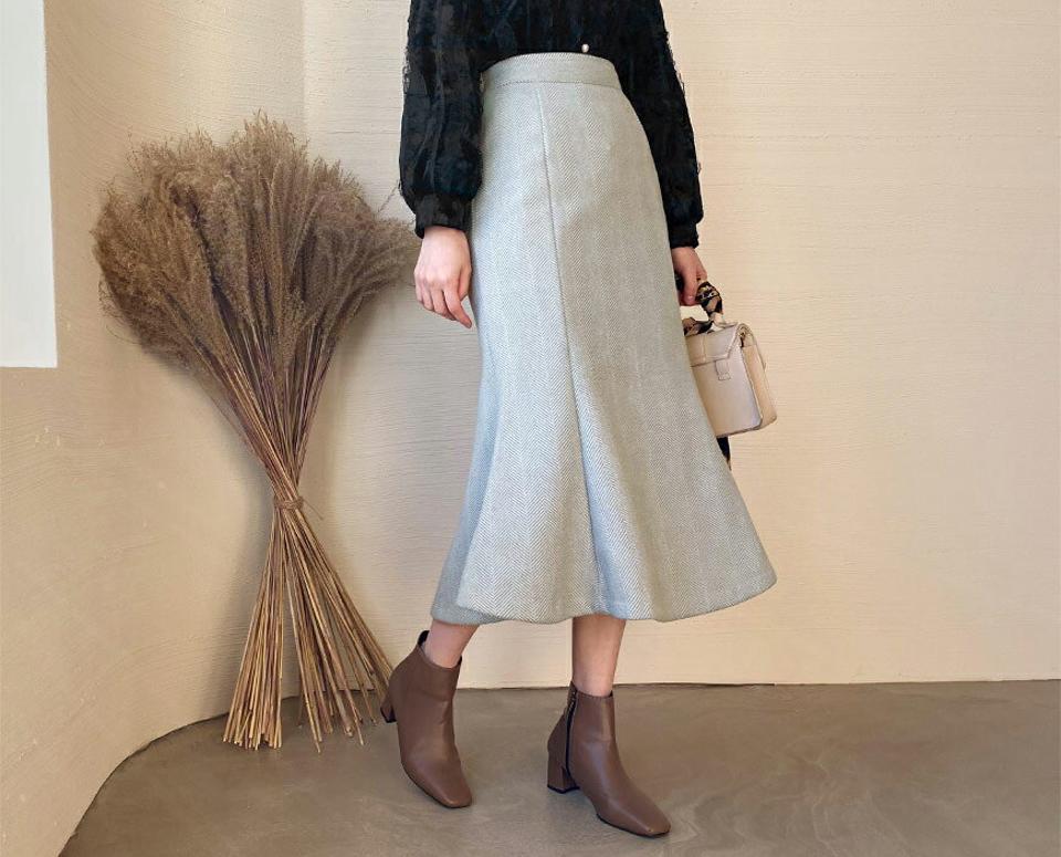 ヘリンボーンスカート・全4色・t65741 レディース 【sk】【スカート ミディ丈 ミディスカート ヘリンボーン 大人 シック マーメイド マーメイドスカート レディ 秋 冬 韓国 ファッション】【ハイホリHIHOLLI】