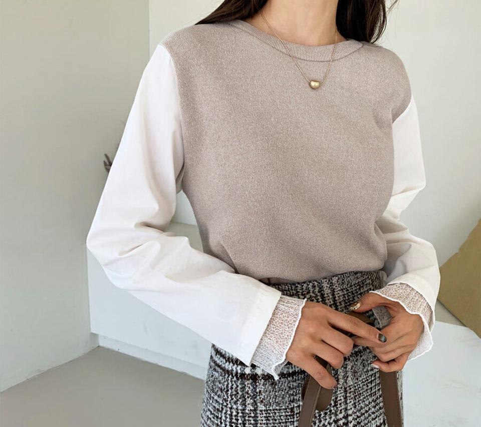 【特価】コントラストTシャツ・全2色・t61292 レディース 【tops】【韓国 ファッション トップス Tシャツ カットソー ラウンドネック 長袖 配色 ルーズ ゆったり カジュアル 秋 冬】