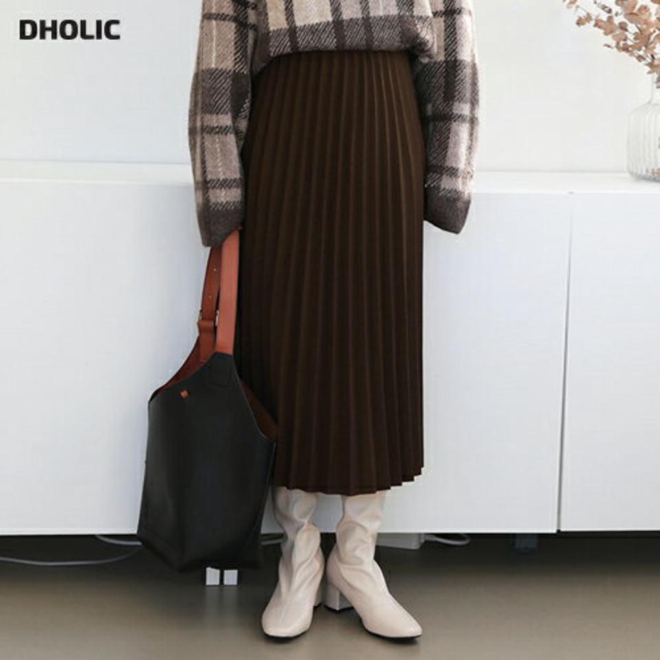 ウエストゴムプリーツスカート・全2色・e61278 レディース 【sk】【韓国 ファッション ボトムス スカート ロング フレア Aライン プリーツ 無地 デイリー 大人 カジュアル 秋 冬】